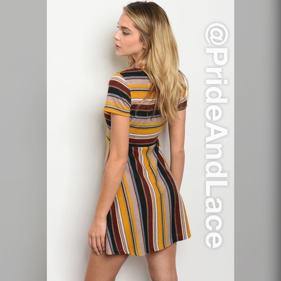 LAST 1️⃣ 🍁🍂 MUSTARD TAUPE STRIPES DRESS 🍂🍁 - Picture 2 of 2